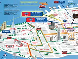 Карта Хоп-Он-Хоп-Офф туристических автобусов в Нью-Йорке